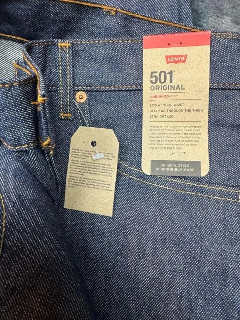 Levi's 501 Jeans Mens 38x36 Blue Raw Straight Button Fly Shrink-To-Fit Denim